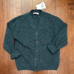 Zara Kid's Wool and Alpaca Blend, Marled Blue Cardigan Sweater, Size 11/12, NWT